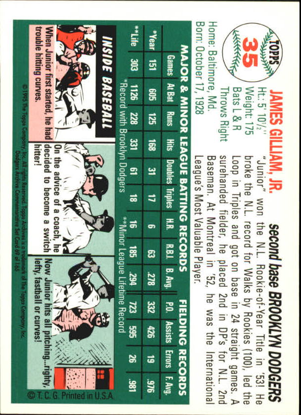 1995 Topps Archives Brooklyn Dodgers Baseball - Picture 88 of 186