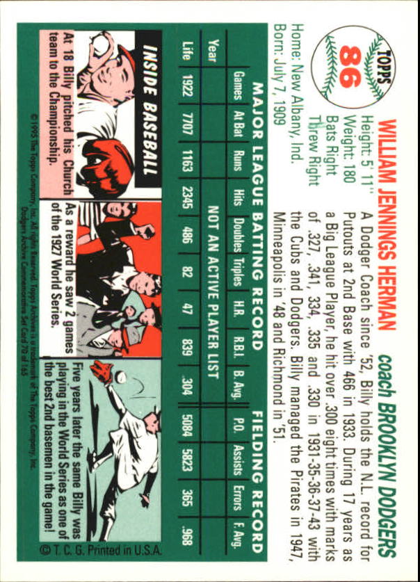 1995 Topps Archives Brooklyn Dodgers Baseball - Picture 90 of 186