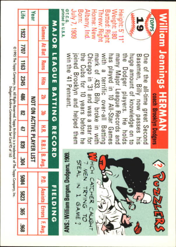 1995 Topps Archives Brooklyn Dodgers Baseball - Picture 118 of 186