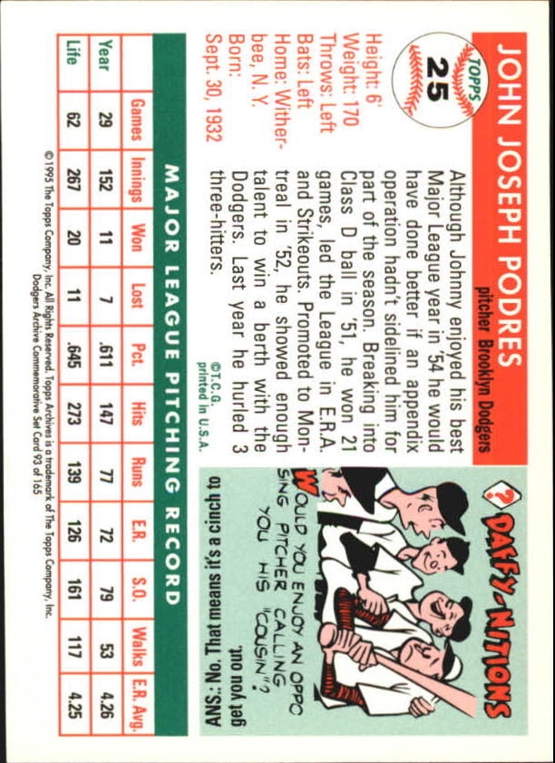 1995 Topps Archives Brooklyn Dodgers Baseball - Picture 120 of 186