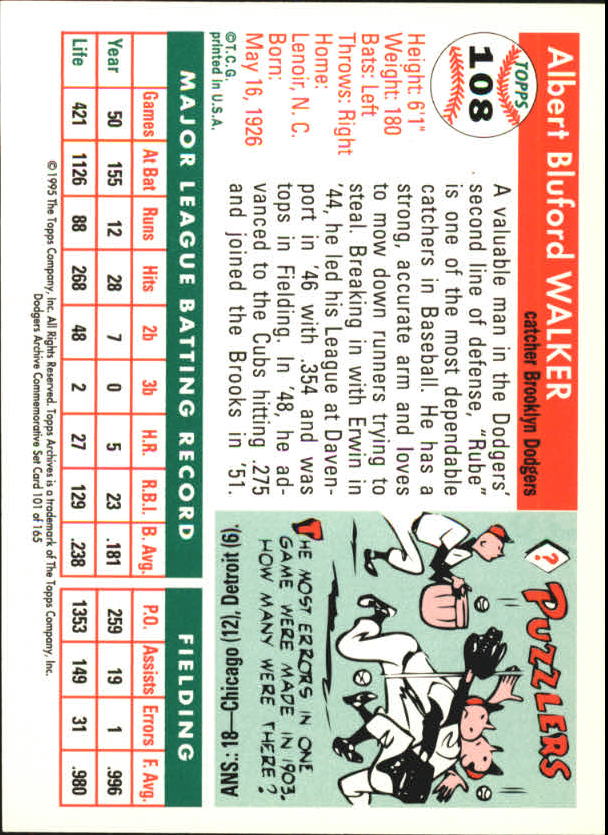 1995 Topps Archives Brooklyn Dodgers Baseball - Picture 130 of 186