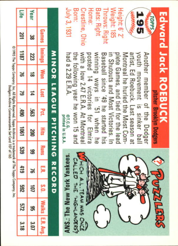 1995 Topps Archives Brooklyn Dodgers Baseball - Picture 138 of 186