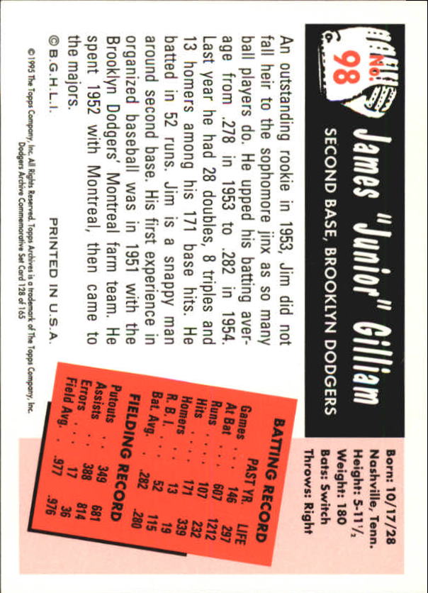 1995 Topps Archives Brooklyn Dodgers Baseball - Picture 157 of 186