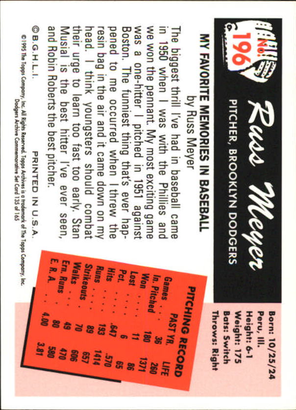 1995 Topps Archives Brooklyn Dodgers Baseball - Picture 169 of 186