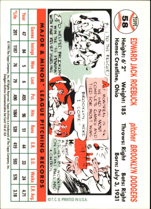 1995 Topps Archives Brooklyn Dodgers Baseball - Picture 180 of 186