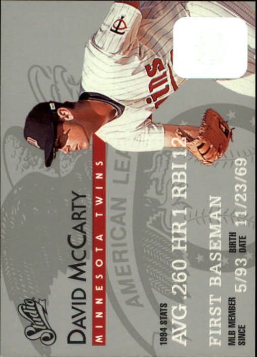 1995 Studio Baseball "Main Set" Cards #1 to #200 - Picture 128 of 397