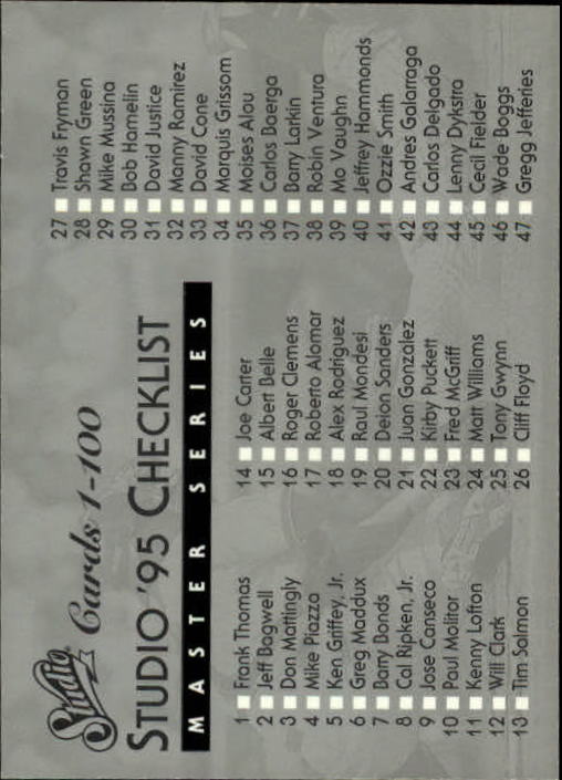 1995 Studio Baseball "Main Set" Cards #1 to #200 - Picture 394 of 397