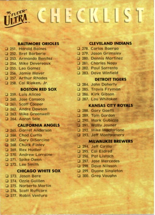 1995 Ultra (Fleer) Baseball "Main Set" Cards #251 to #450 - Picture 198 of 199