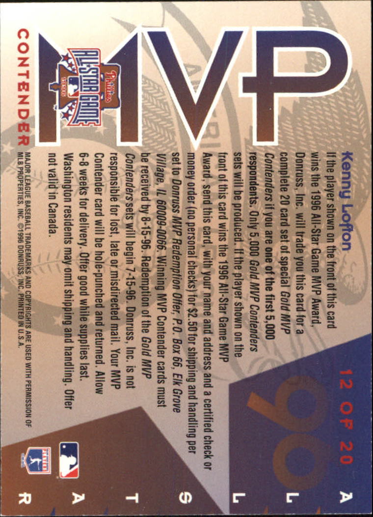 1996 Leaf Baseball "All-Star Game MVP Contenders" Insert Cards - Picture 21 of 37