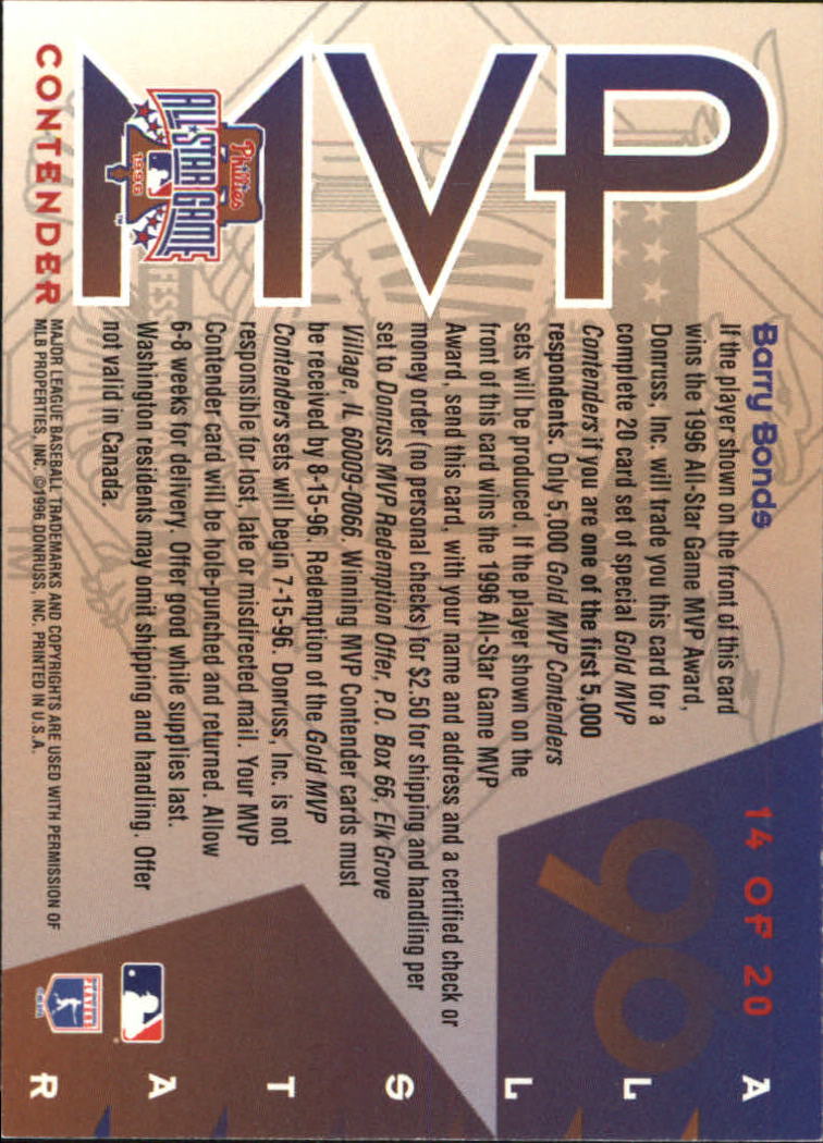 1996 Leaf Baseball "All-Star Game MVP Contenders" Insert Cards - Picture 25 of 37
