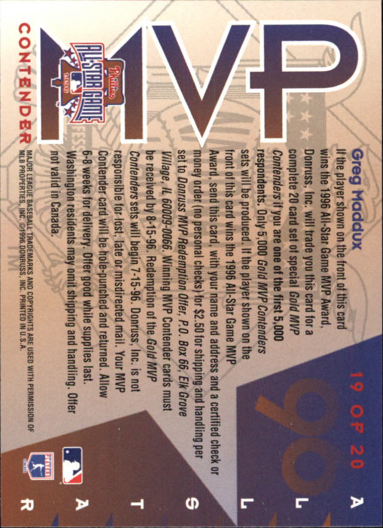 1996 Leaf Baseball "All-Star Game MVP Contenders" Insert Cards - Picture 35 of 37