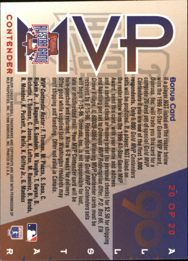 1996 Leaf Baseball "All-Star Game MVP Contenders" Insert Cards - Picture 37 of 37