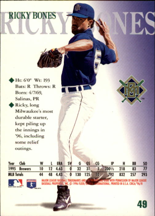 1996 Circa (Fleer/Skybox) Baseball "Main Set" Cards #1 to #200 Rookies and Vets - Picture 95 of 381