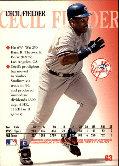 1996 Circa (Fleer/Skybox) Baseball "Main Set" Cards #1 to #200 Rookies and Vets - Picture 123 of 381