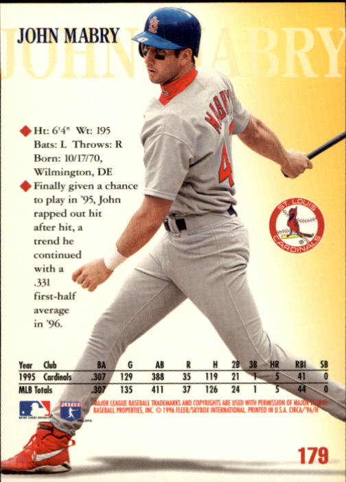 1996 Circa (Fleer/Skybox) Baseball "Main Set" Cards #1 to #200 Rookies and Vets - Picture 339 of 381