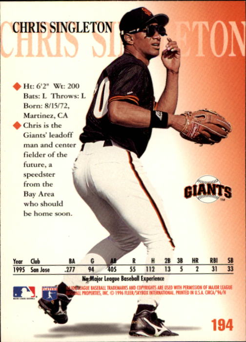 1996 Circa (Fleer/Skybox) Baseball "Main Set" Cards #1 to #200 Rookies and Vets - Picture 369 of 381