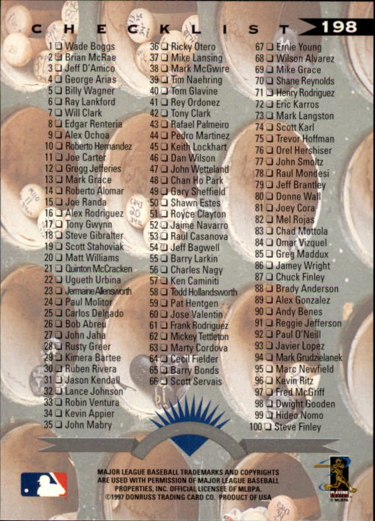 1997 Leaf Baseball "Main Set" Cards #1 to #200 - Picture 395 of 399