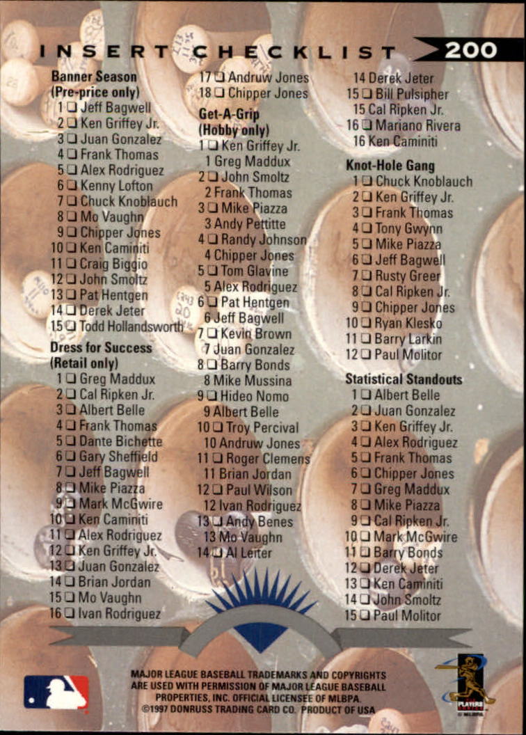 1997 Leaf Baseball "Main Set" Cards #1 to #200 - Picture 399 of 399