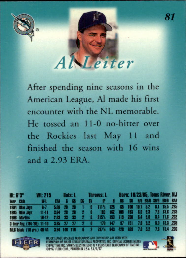 1997 Sports Illustrated (Fleer) Baseball "Main Set" Cards - Picture 125 of 279