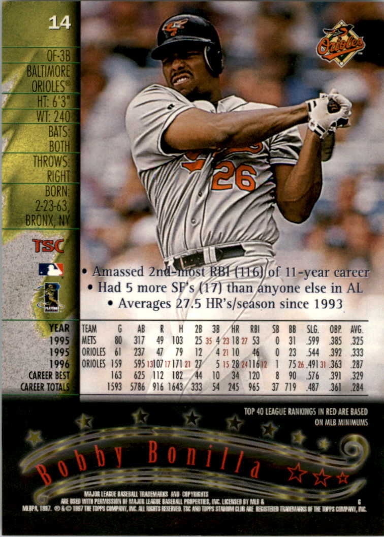 1997 Stadium Club #79 B.J. Surhoff Baltimore Orioles
