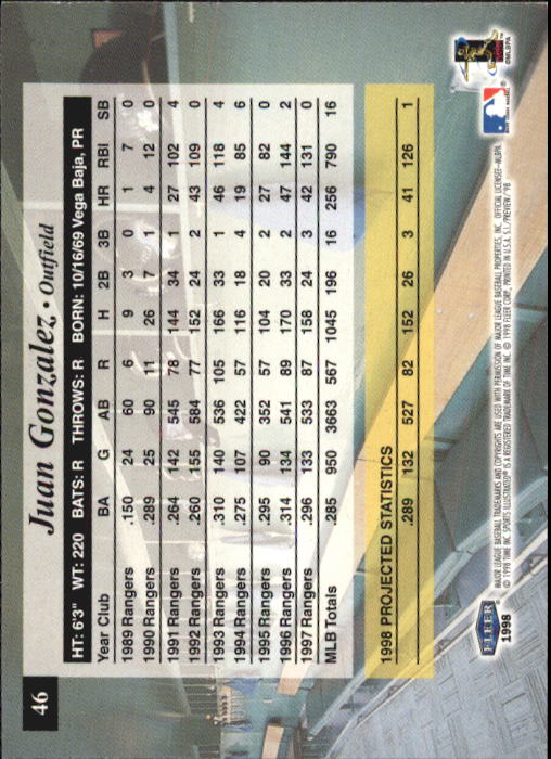 1998 Sports Illustrated Baseball (Fleer) Baseball "Main Set" Cards - Picture 51 of 198