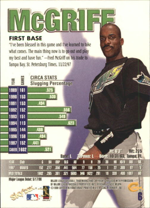 1998 Circa Thunder Baseball "Main Set" Cards #1 to #150 - Bild 13 von 301