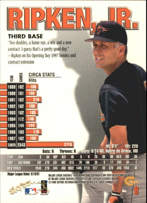 1998 Circa Thunder Baseball "Main Set" Cards #1 to #150 - Bild 17 von 301