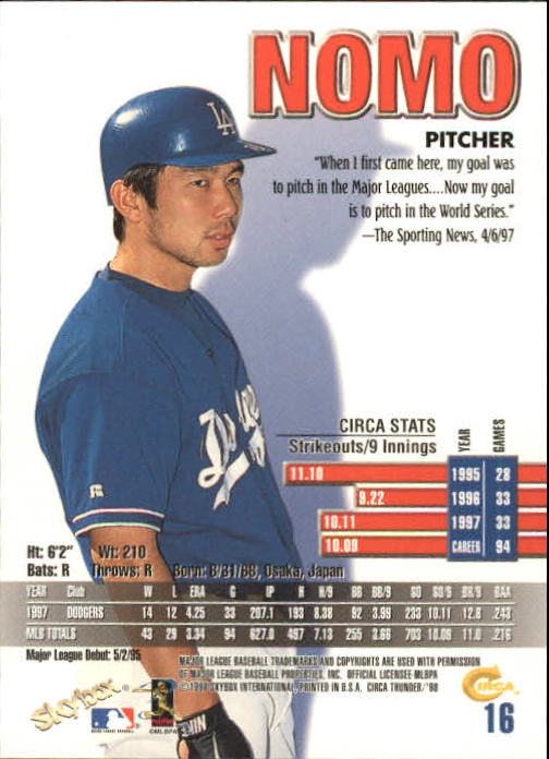 1998 Circa Thunder Baseball "Main Set" Cards #1 to #150 - Bild 33 von 301