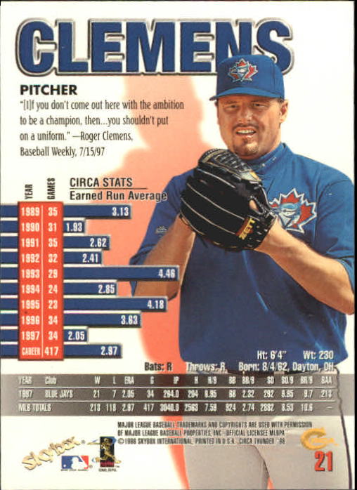 1998 Circa Thunder Baseball "Main Set" Cards #1 to #150 - Bild 43 von 301