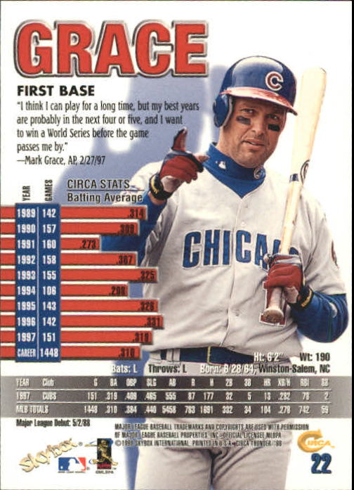 1998 Circa Thunder Baseball "Main Set" Cards #1 to #150 - Bild 45 von 301