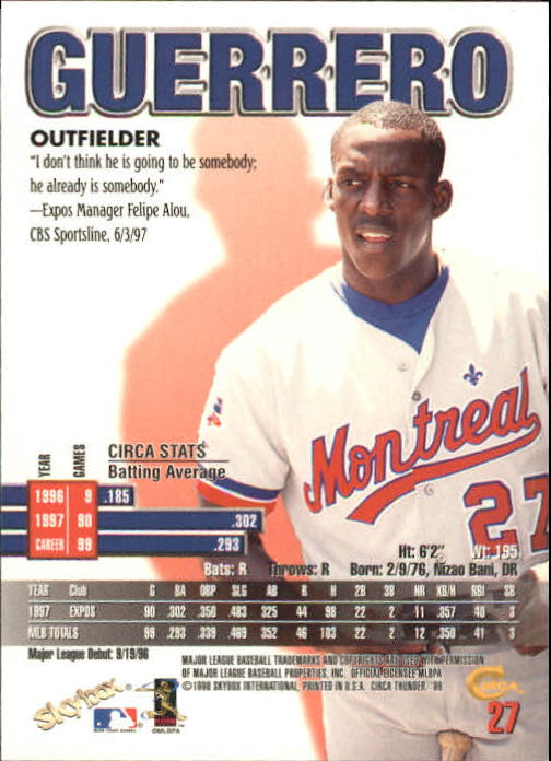1998 Circa Thunder Baseball "Main Set" Cards #1 to #150 - Bild 55 von 301