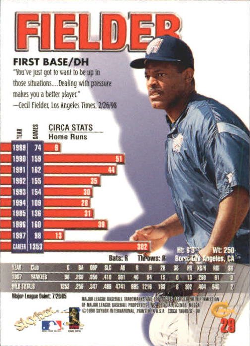1998 Circa Thunder Baseball "Main Set" Cards #1 to #150 - Bild 59 von 301