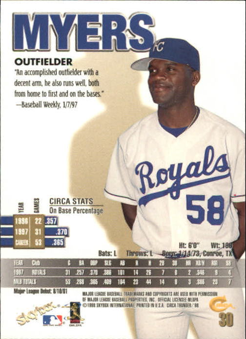 1998 Circa Thunder Baseball "Main Set" Cards #1 to #150 - Bild 61 von 301
