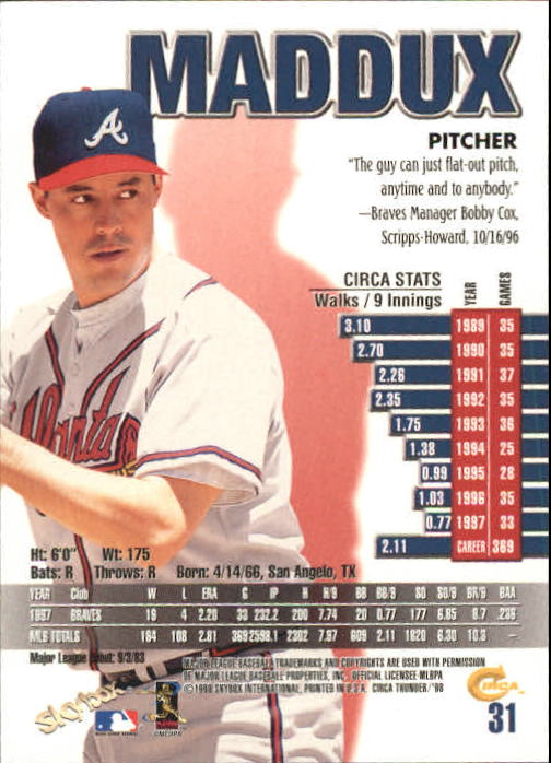 1998 Circa Thunder Baseball "Main Set" Cards #1 to #150 - Bild 63 von 301