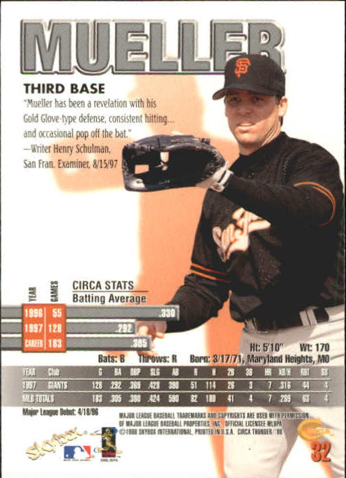 1998 Circa Thunder Baseball "Main Set" Cards #1 to #150 - Bild 65 von 301