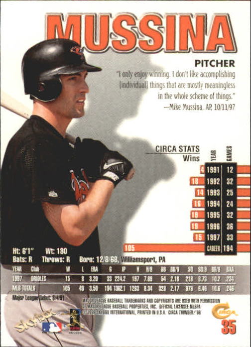 1998 Circa Thunder Baseball "Main Set" Cards #1 to #150 - Bild 71 von 301