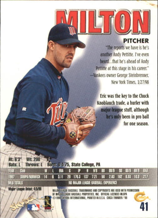 1998 Circa Thunder Baseball "Main Set" Cards #1 to #150 - Bild 83 von 301