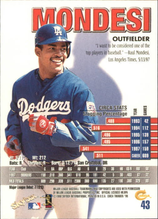 1998 Circa Thunder Baseball "Main Set" Cards #1 to #150 - Bild 87 von 301