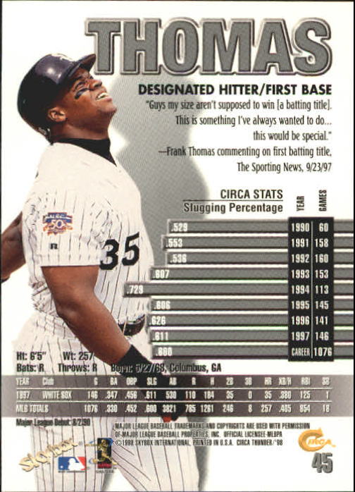 1998 Circa Thunder Baseball "Main Set" Cards #1 to #150 - Bild 91 von 301