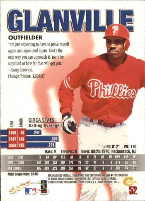 1998 Circa Thunder Baseball "Main Set" Cards #1 to #150 - Bild 105 von 301
