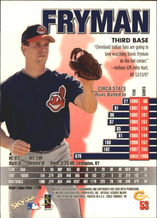 1998 Circa Thunder Baseball "Main Set" Cards #1 to #150 - Bild 107 von 301