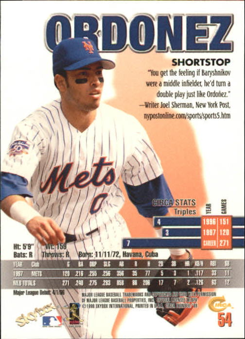 1998 Circa Thunder Baseball "Main Set" Cards #1 to #150 - Bild 109 von 301