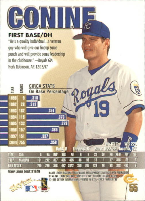 1998 Circa Thunder Baseball "Main Set" Cards #1 to #150 - Bild 111 von 301