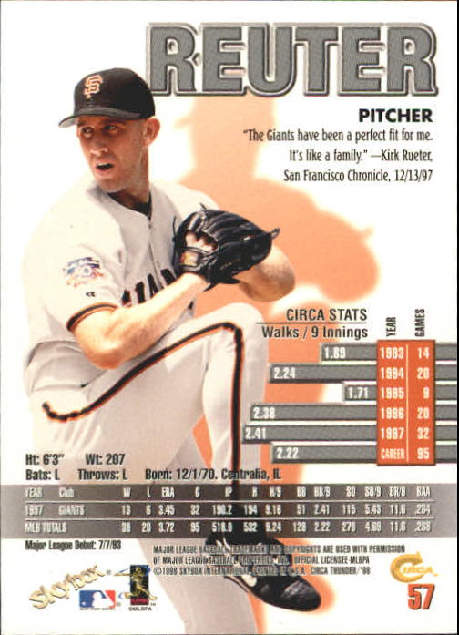 1998 Circa Thunder Baseball "Main Set" Cards #1 to #150 - Bild 115 von 301