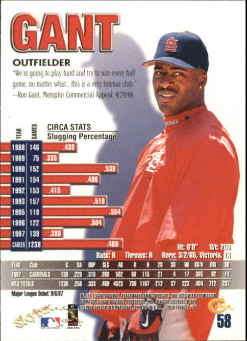 1998 Circa Thunder Baseball "Main Set" Cards #1 to #150 - Bild 117 von 301