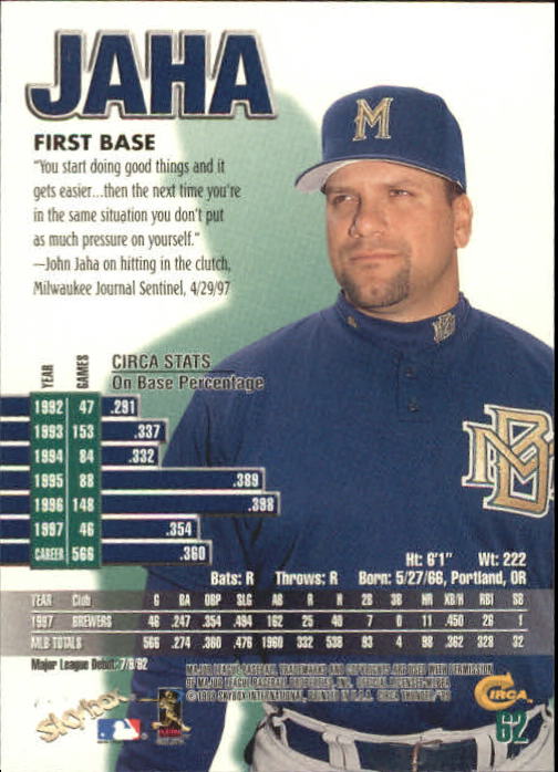 1998 Circa Thunder Baseball "Main Set" Cards #1 to #150 - Bild 125 von 301