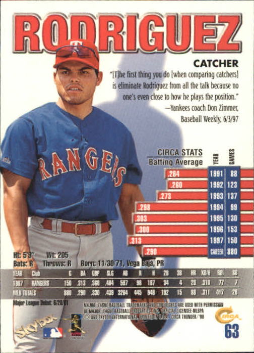 1998 Circa Thunder Baseball "Main Set" Cards #1 to #150 - Bild 127 von 301