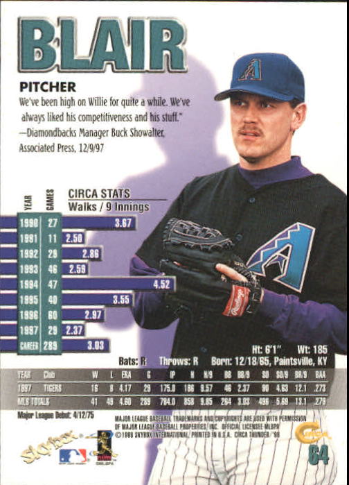 1998 Circa Thunder Baseball "Main Set" Cards #1 to #150 - Bild 129 von 301