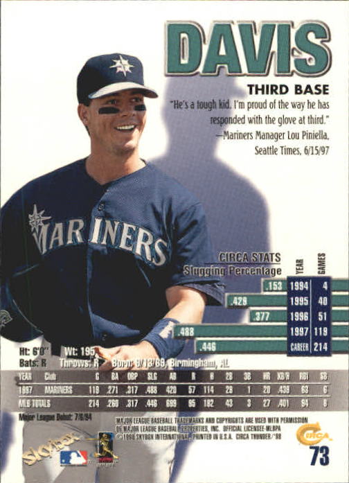 1998 Circa Thunder Baseball "Main Set" Cards #1 to #150 - Bild 147 von 301