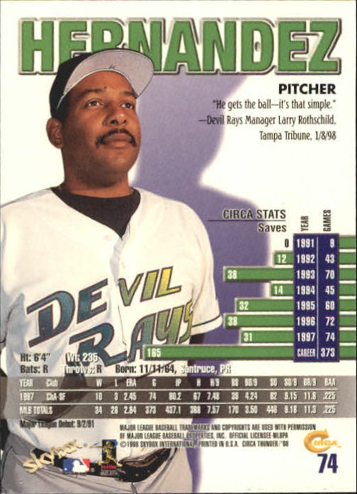 1998 Circa Thunder Baseball "Main Set" Cards #1 to #150 - Bild 149 von 301